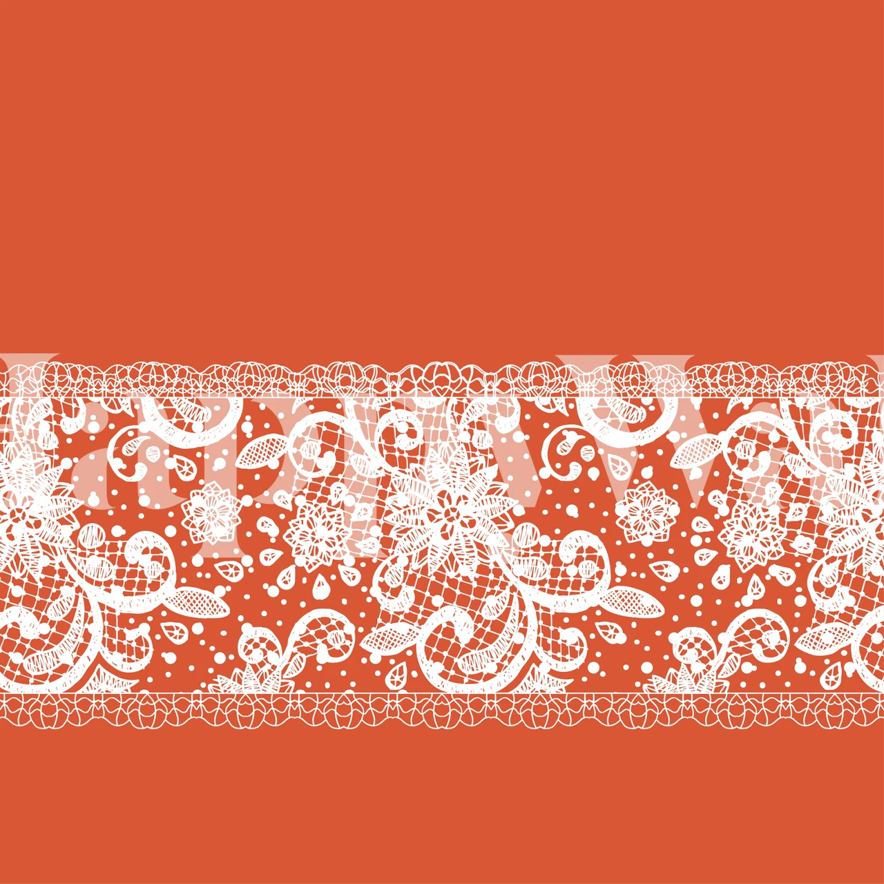 White lace flower pattern on orange background wallpaper