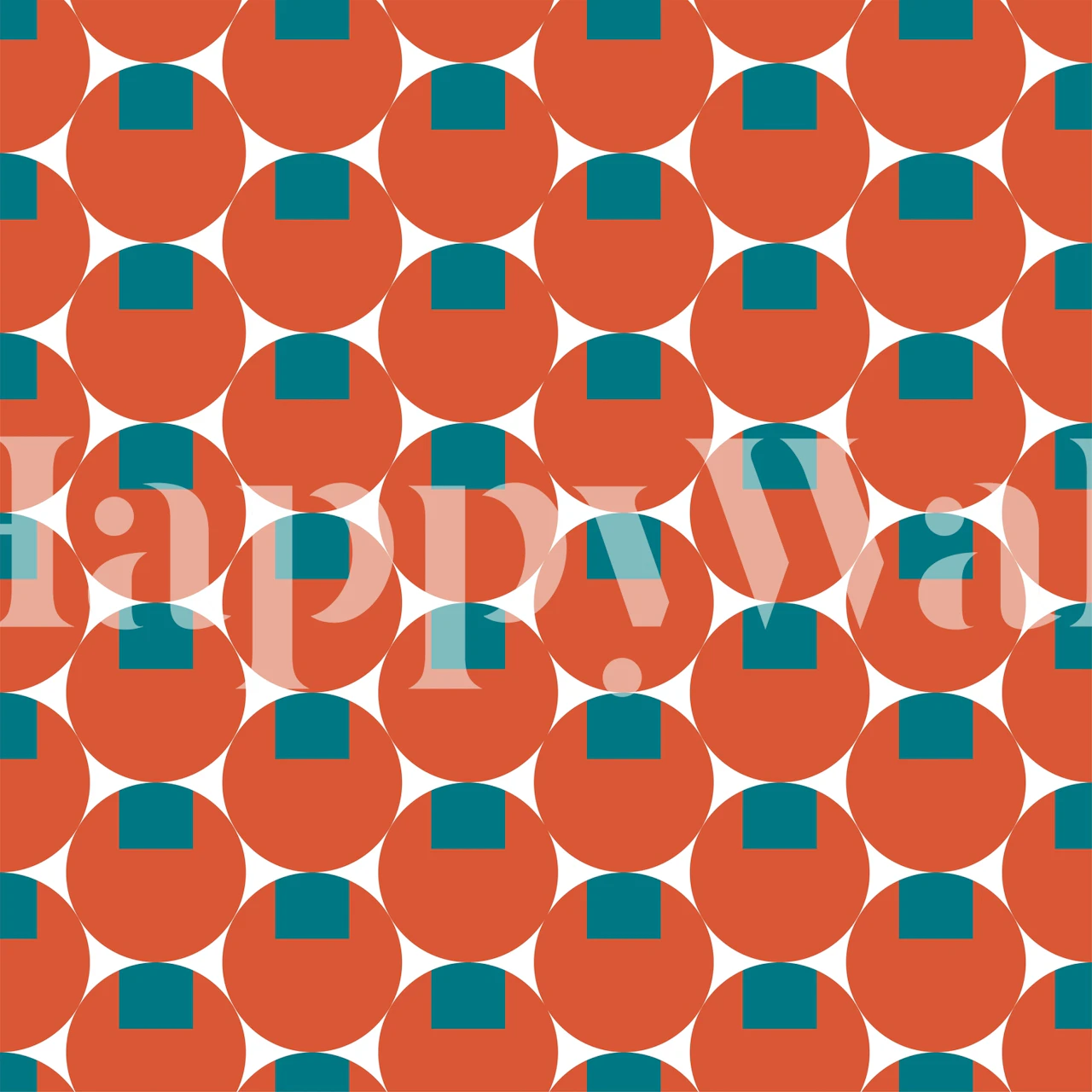 Geometric circles and squares in orange and teal wallpaper