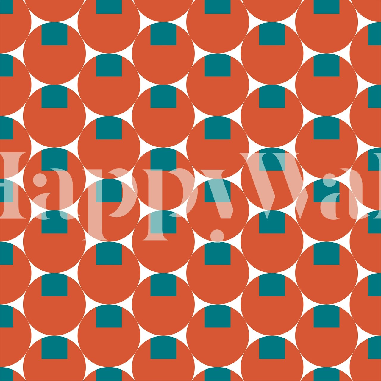 Geometric circles and squares in orange and teal wallpaper