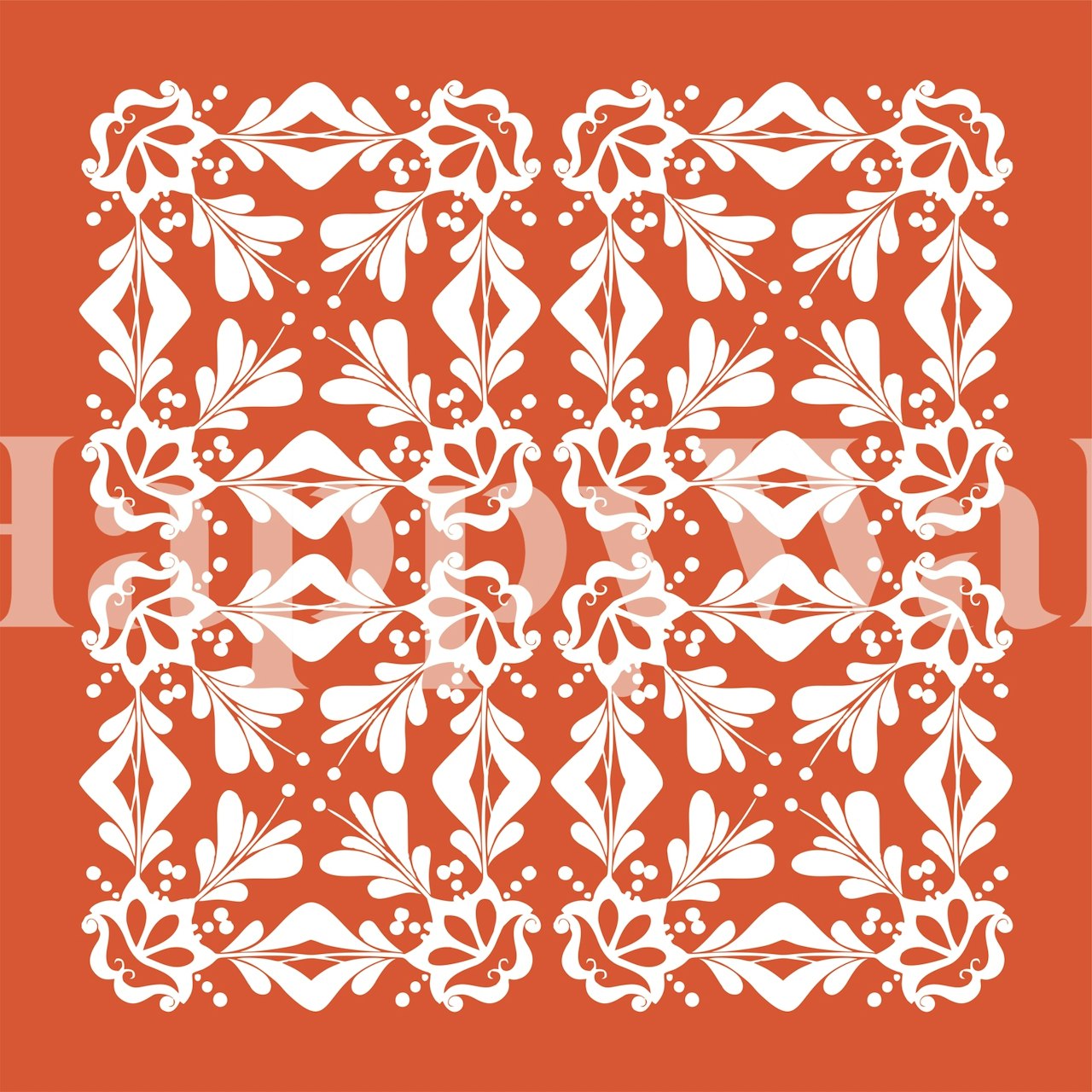 Floral motifs in white on terracotta background wallpaper