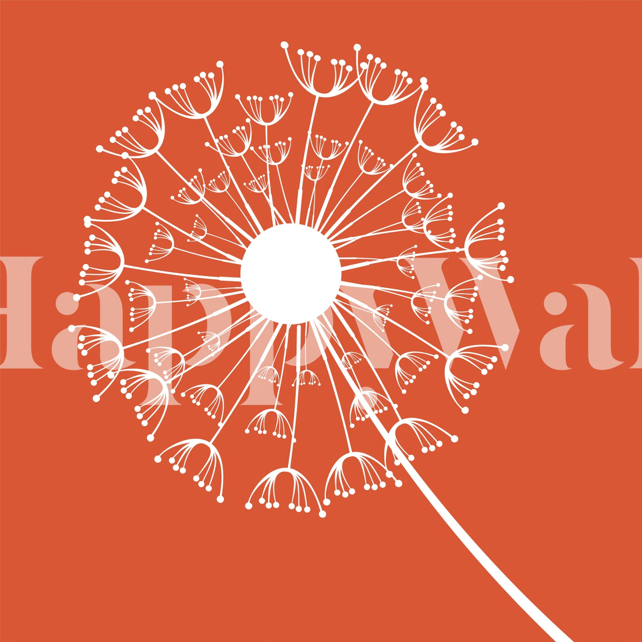 Rust orange wall mural with dandelion silhouette design