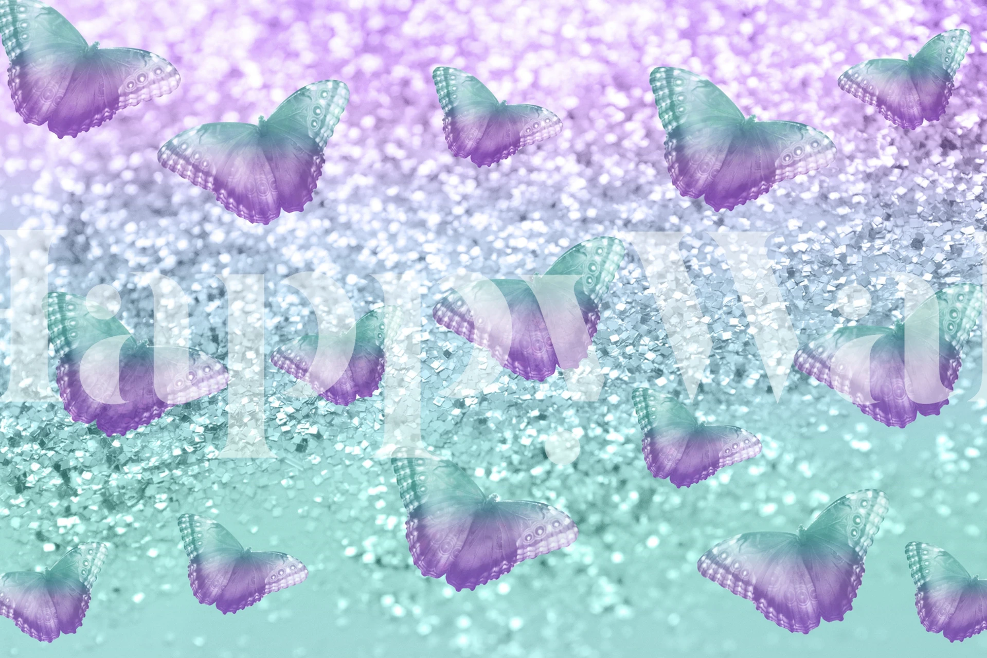 Mermaid Butterfly Glitter 2 wall mural with butterflies and glittery underwater theme