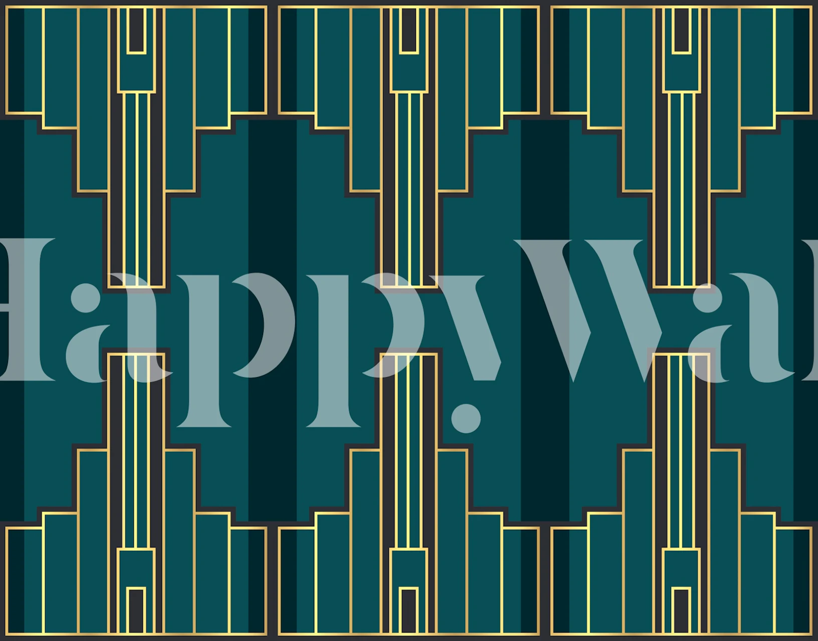 Teal and gold geometric patterned wallpaper