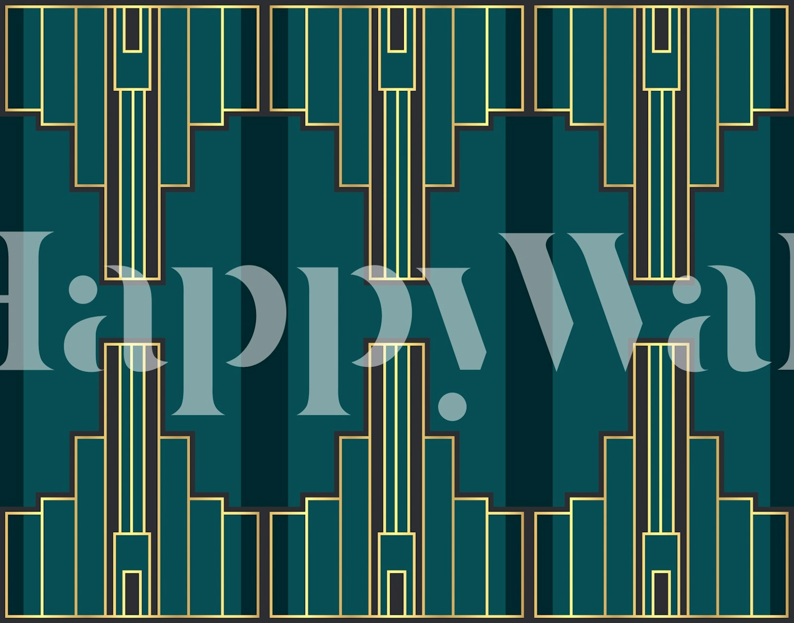 Teal and gold geometric patterned wallpaper