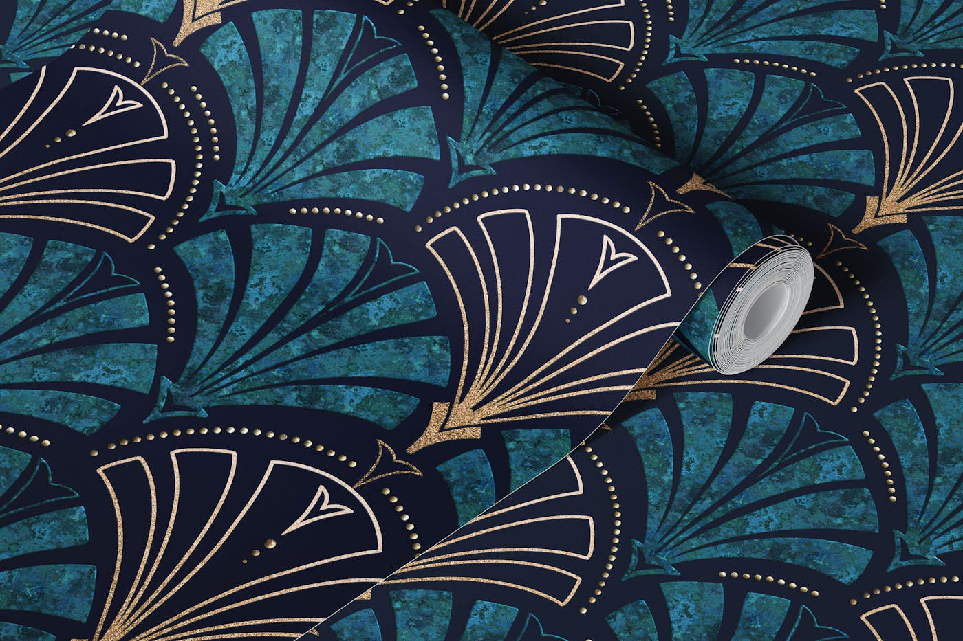 Gold Teal Art Deco Pattern 2 wallpaper roll