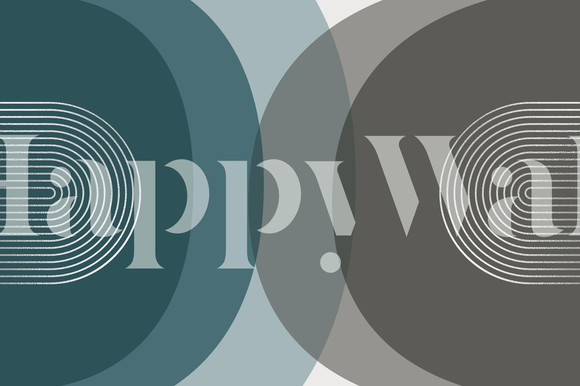 Geometric wallpaper with overlapping arcs in teal and grey tones, modern mid-century style.