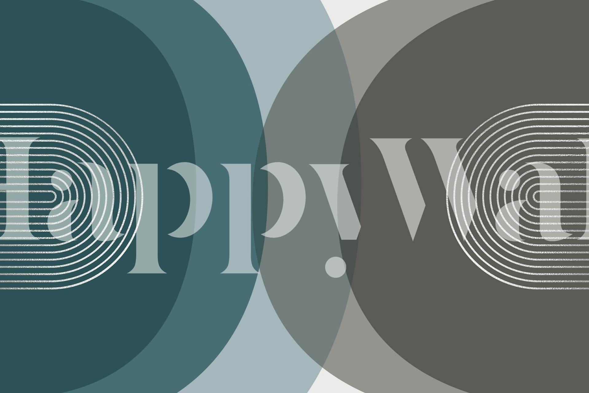 Geometric wallpaper with overlapping arcs in teal and grey tones, modern mid-century style.