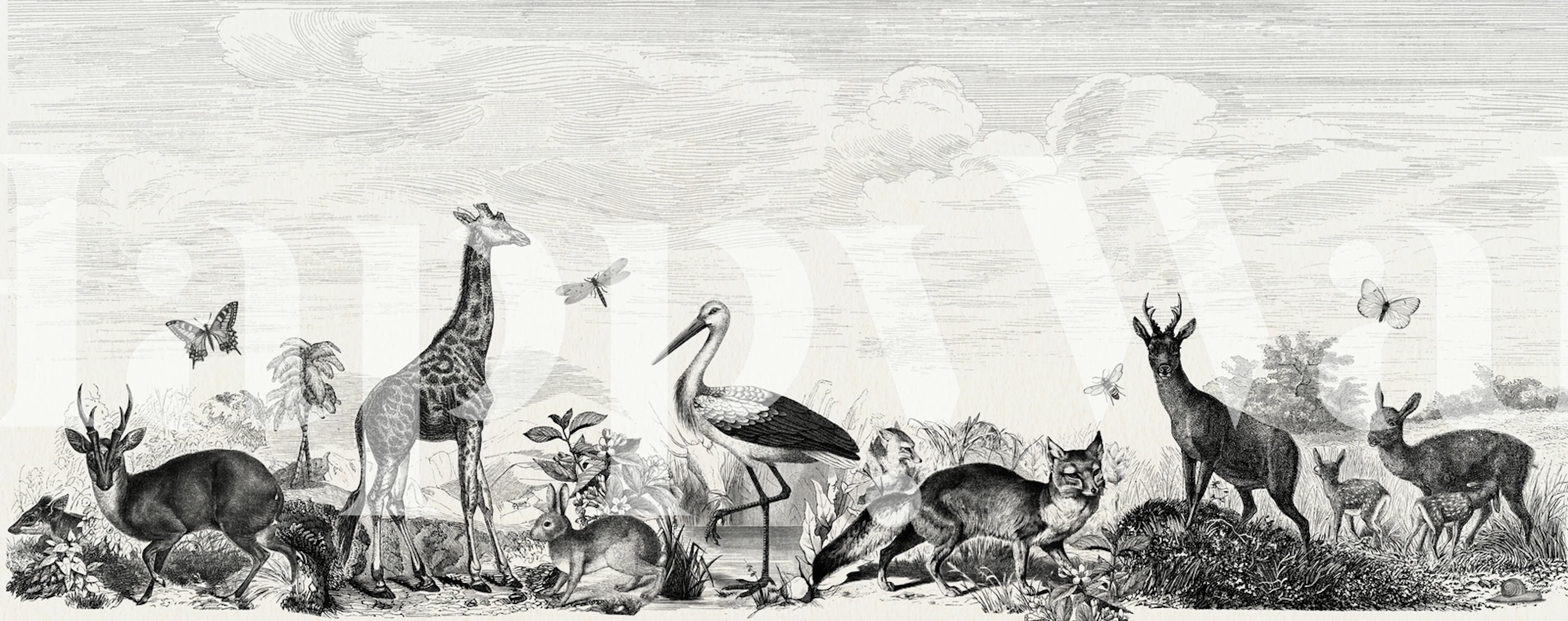 Tapeta Vintage animals prikazana u sobi