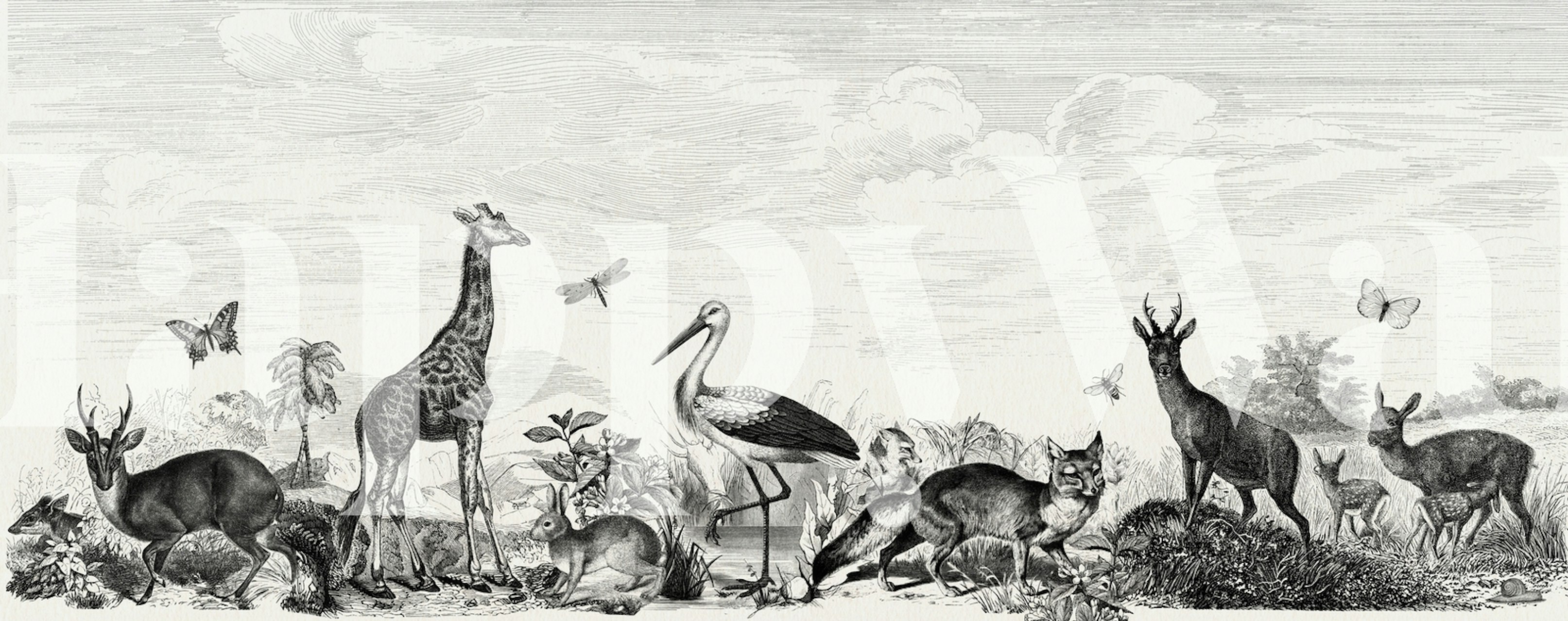 Tapeta Vintage animals vystavená v místnosti