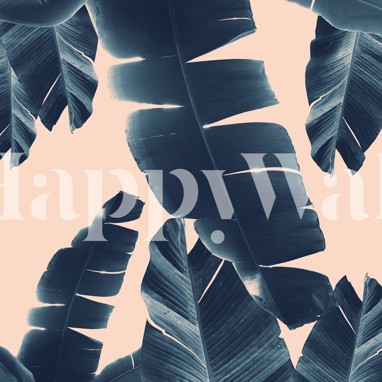 Navy banana leaves on a light pink background wallpaper