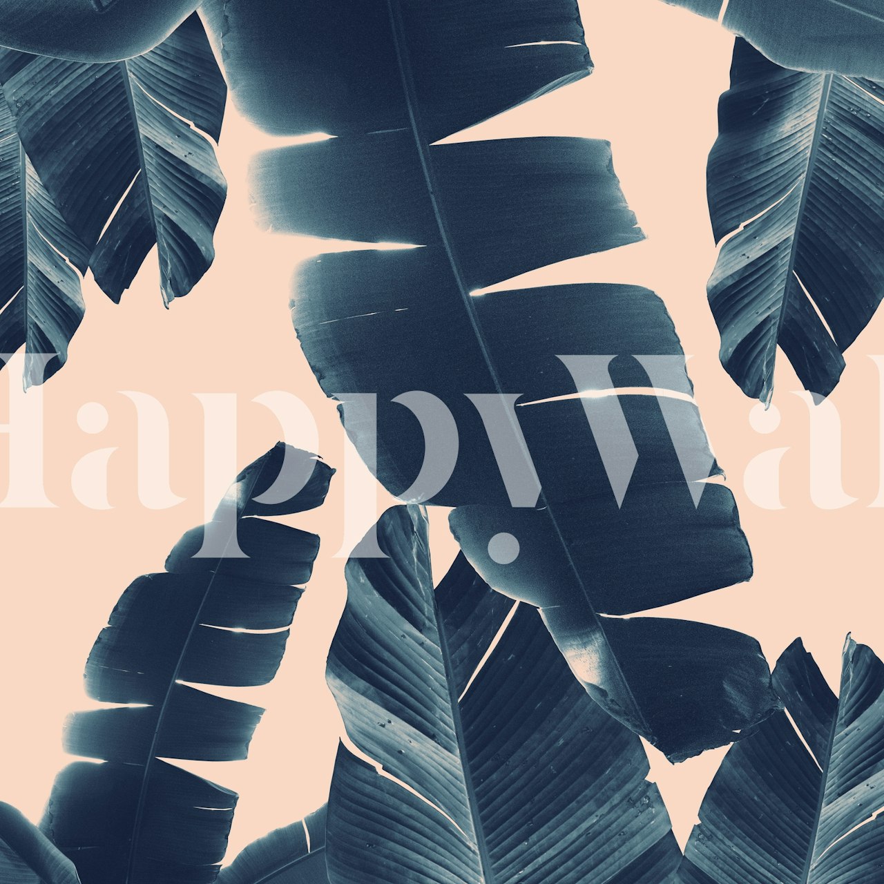 Navy banana leaves on a light pink background wallpaper