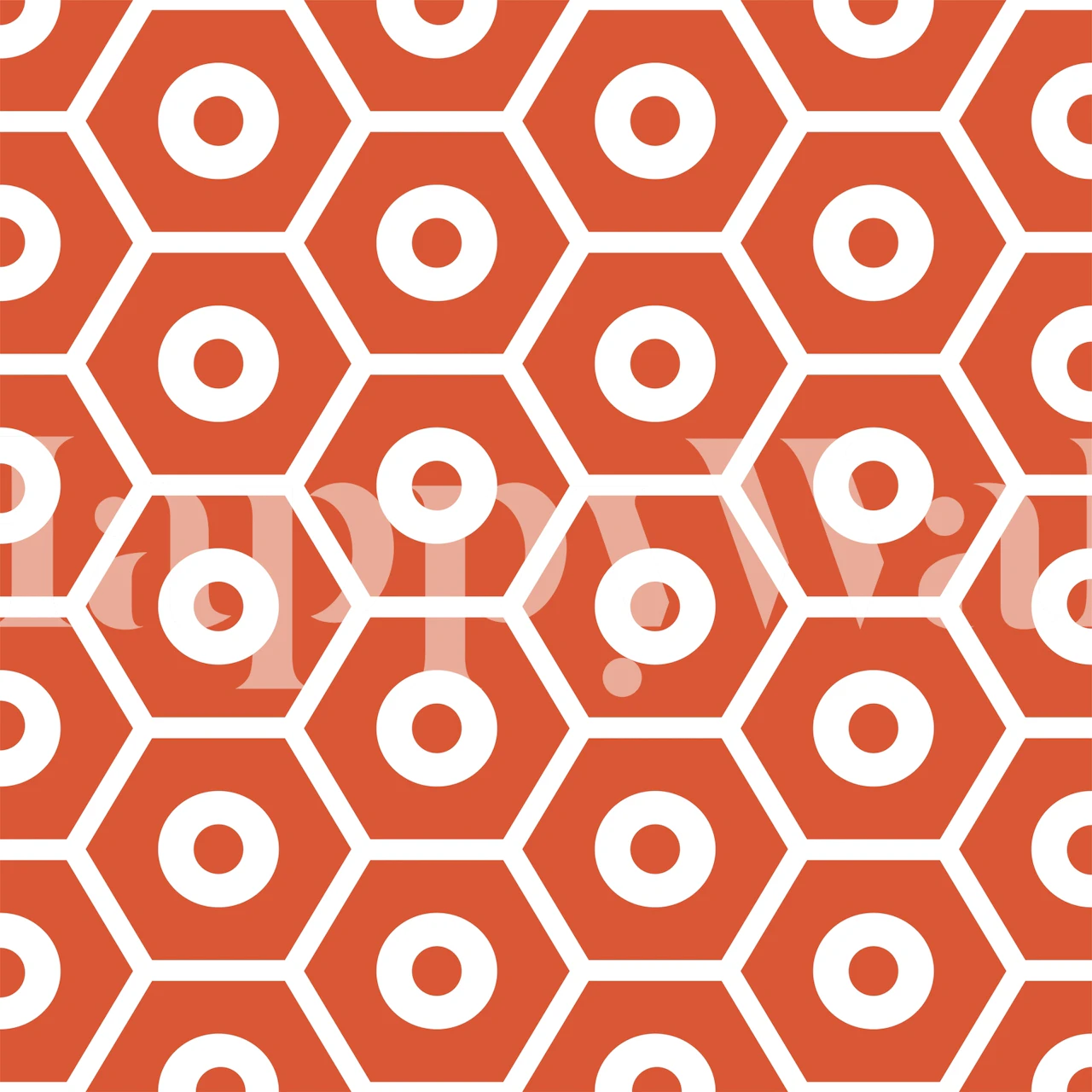 Hexagon pattern with circles in orange and white wallpaper