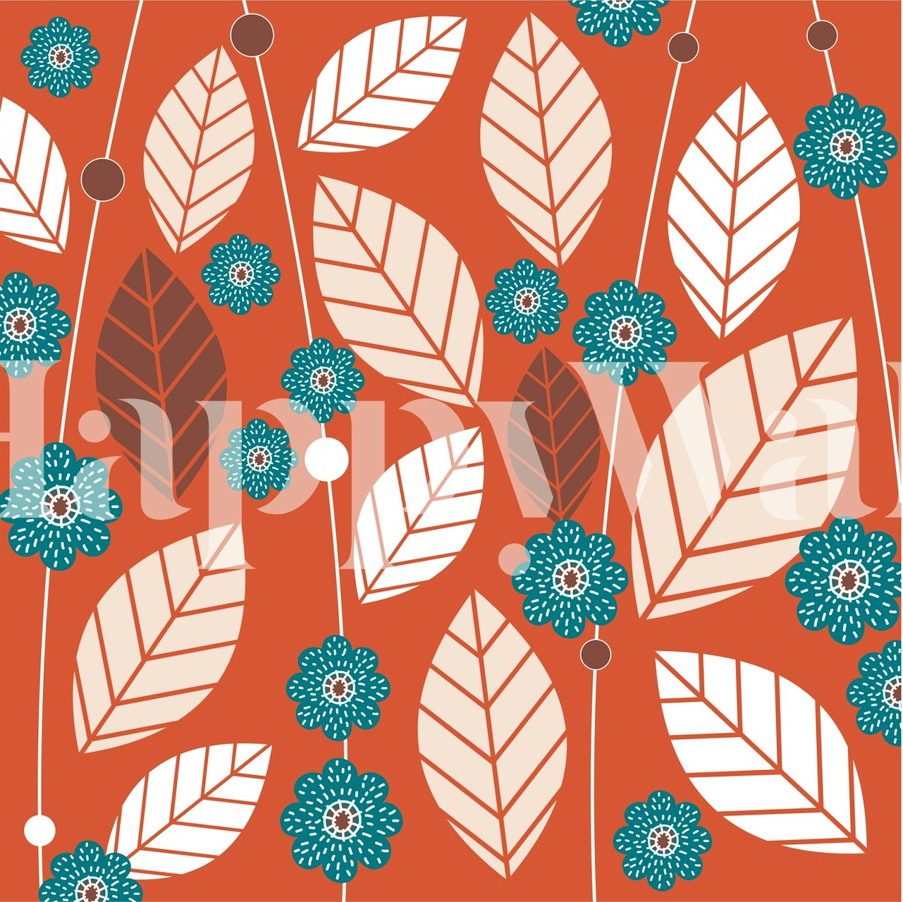 Papel de parede Bright Floral Leaves Pattern em um quarto