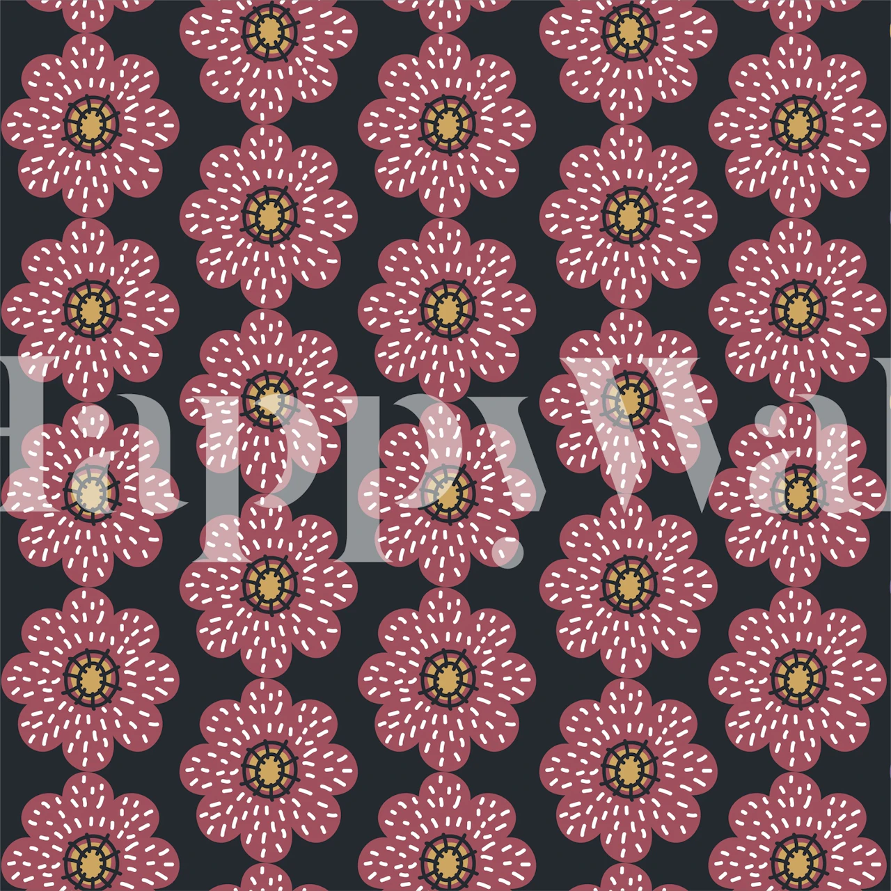 Black Marsala Poppy Floral Tapete in einem Zimmer