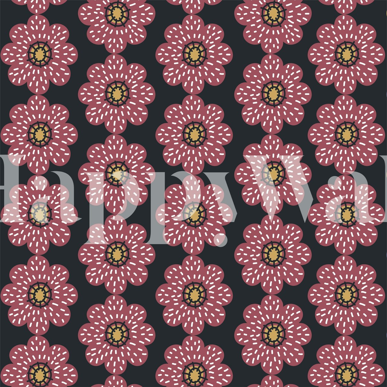 Tapeta Black Marsala Poppy Floral w pokoju