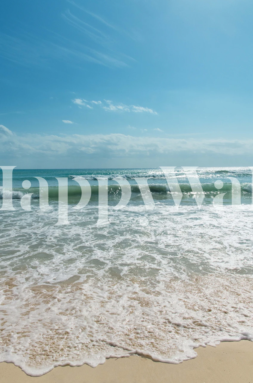 Tropical ocean view with blue waters and white waves wallpaper