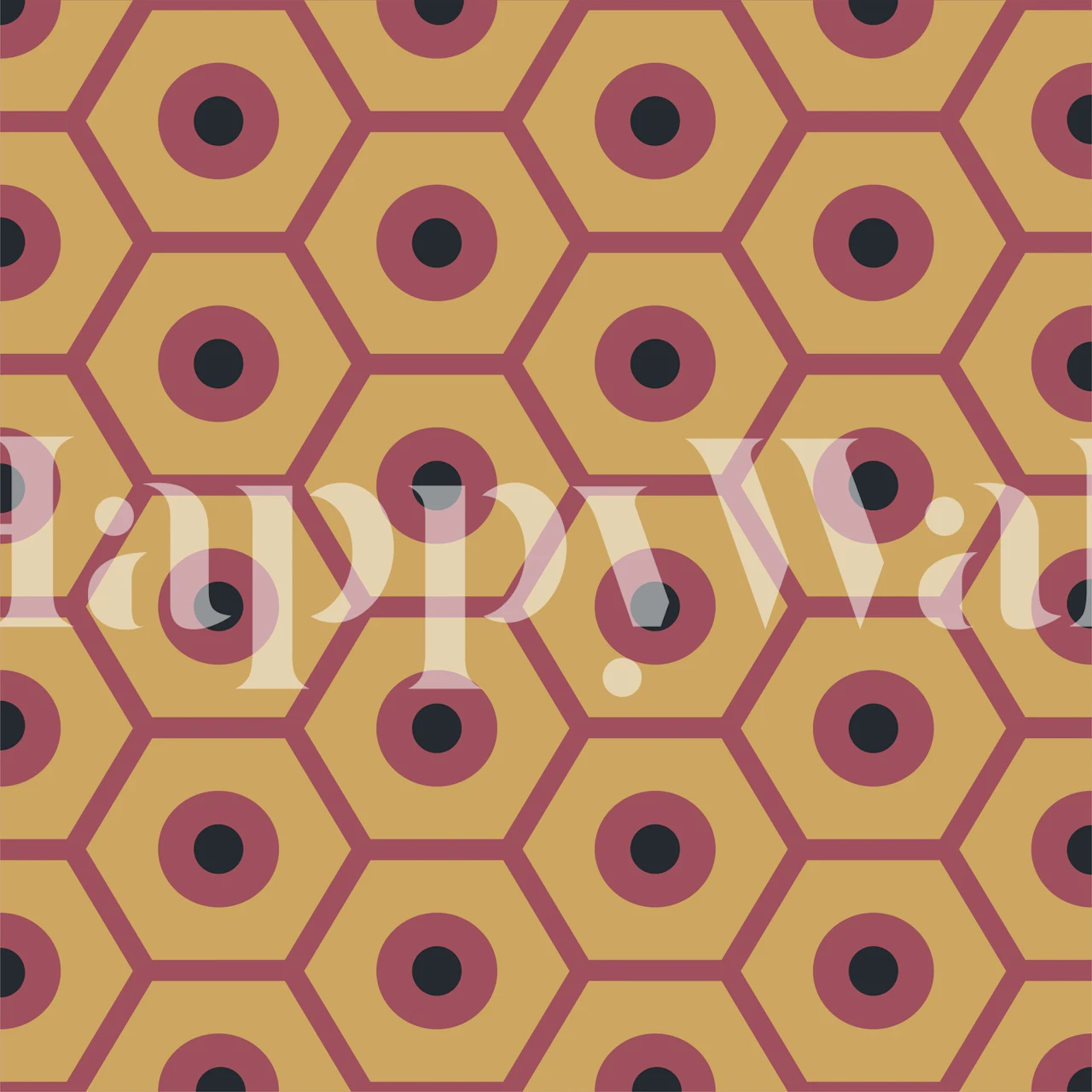 Mustard Marsala Geometric tapet i ett rum