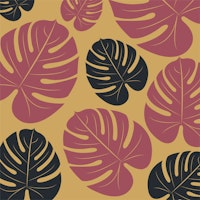 Palm leaves black mustard wine behang