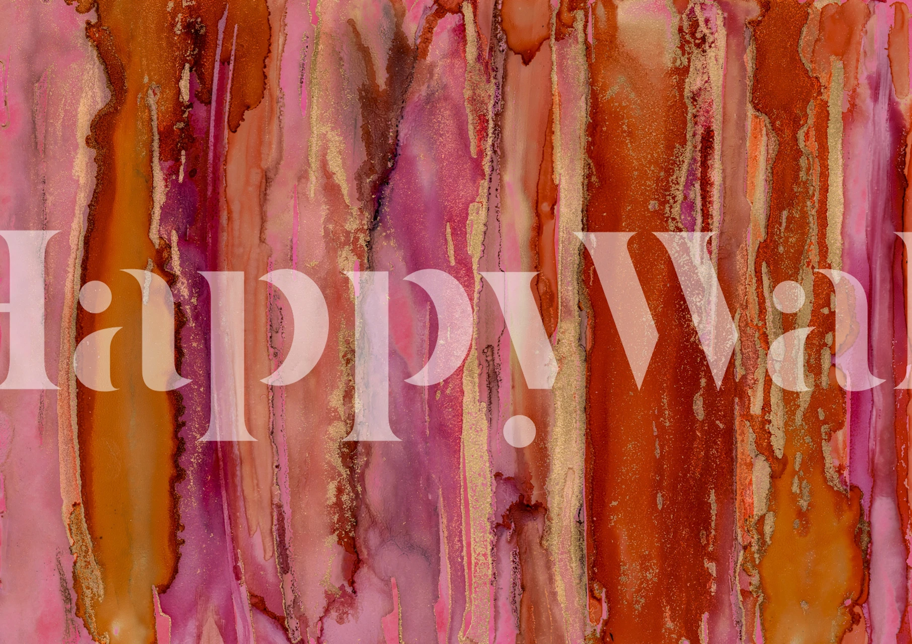 Abstrakt veggmaleri med oransje og røde blekkstriper med kunstnerisk stil