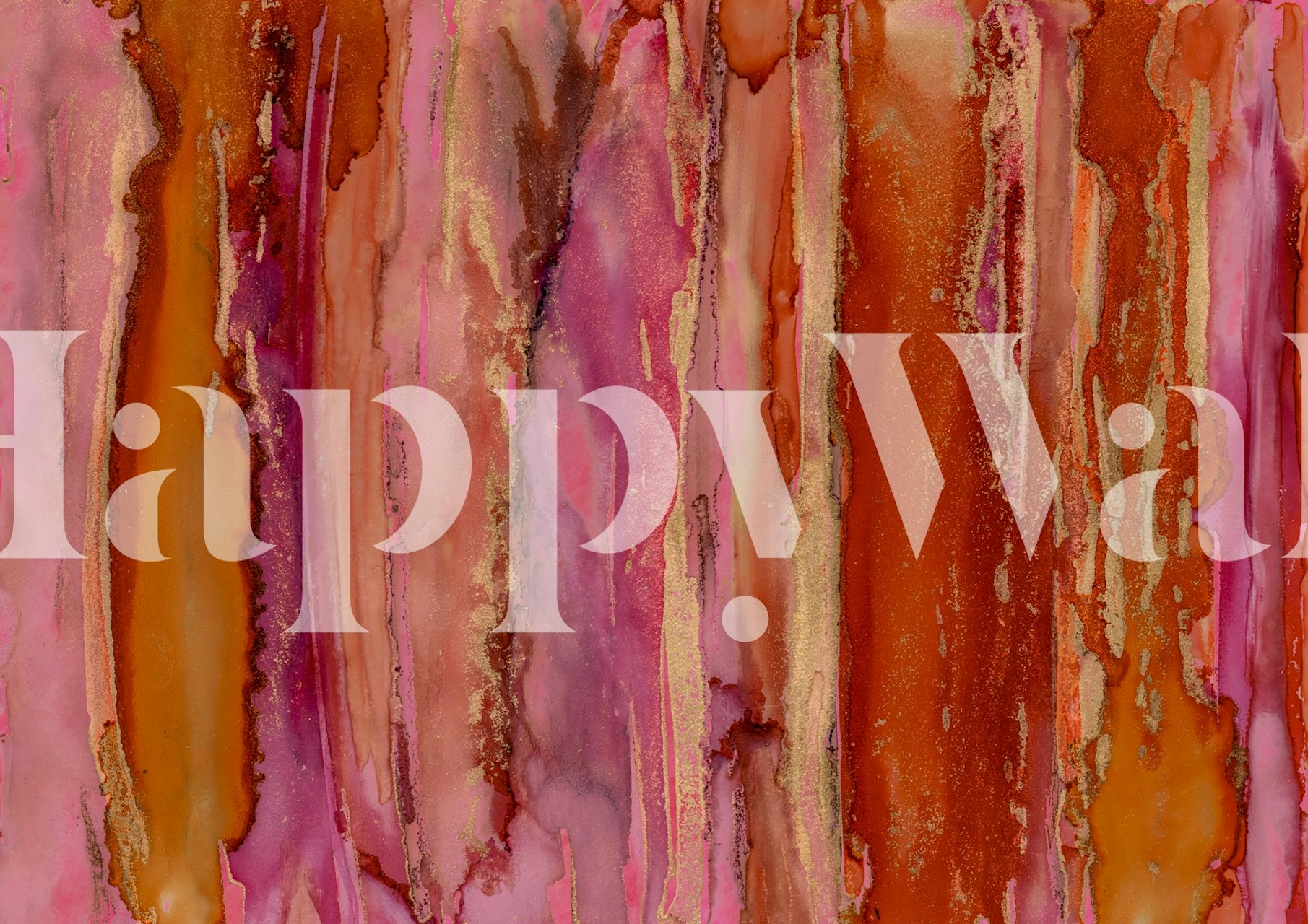 Abstract orange and red ink stripes wall mural with artistic flair