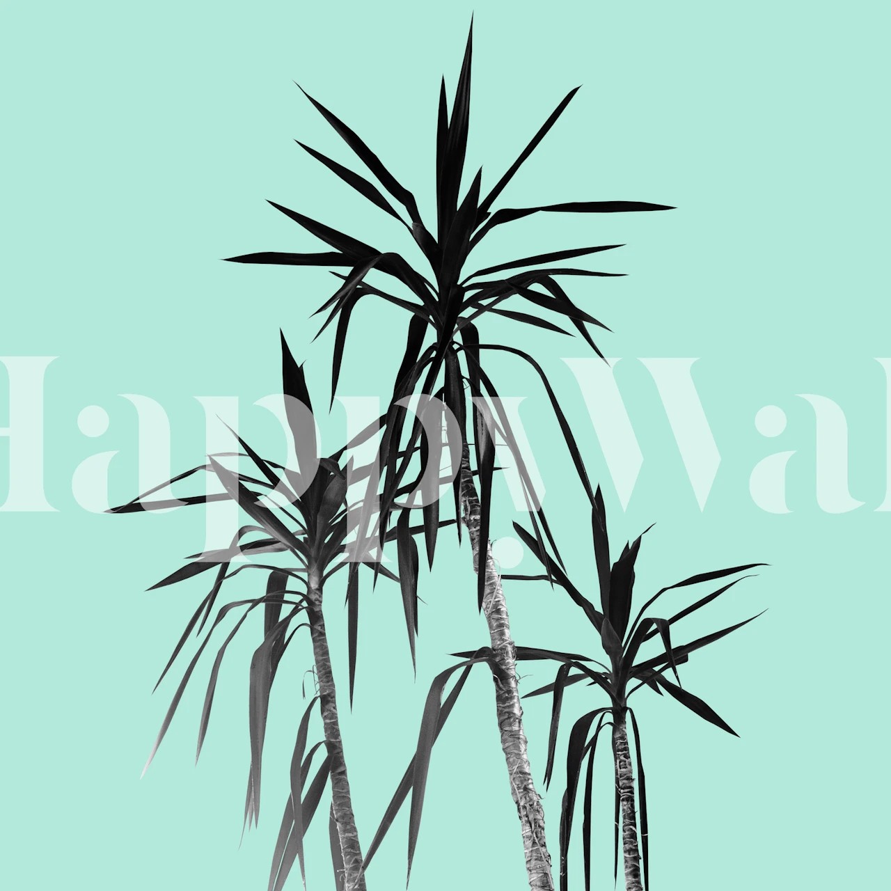Mint background with silhouette of palm trees wall mural