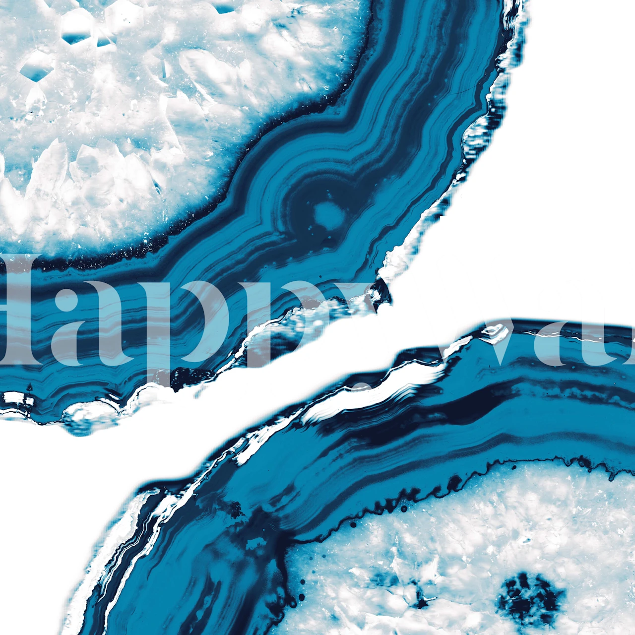 Blue agate slices with intricate line patterns and textures wallpaper