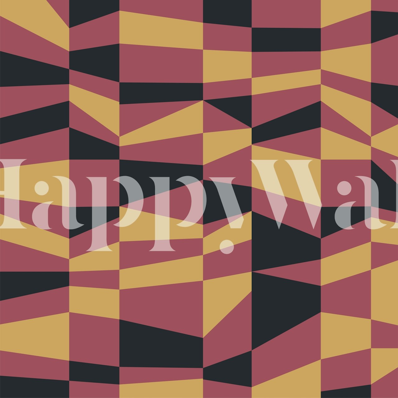 Geometric pattern in mustard and burgundy on black background wallpaper