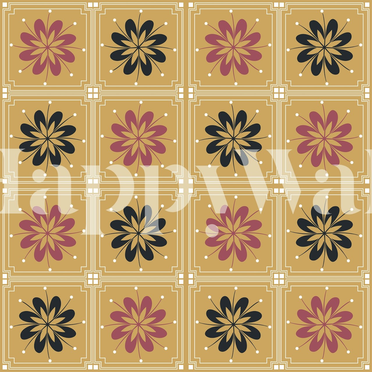 Ancient Oriental Floral Art wallpaper in a room