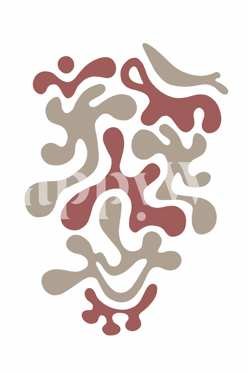 Abstrakt vægmaleri med organiske former i terracotta og dæmpede jordfarver