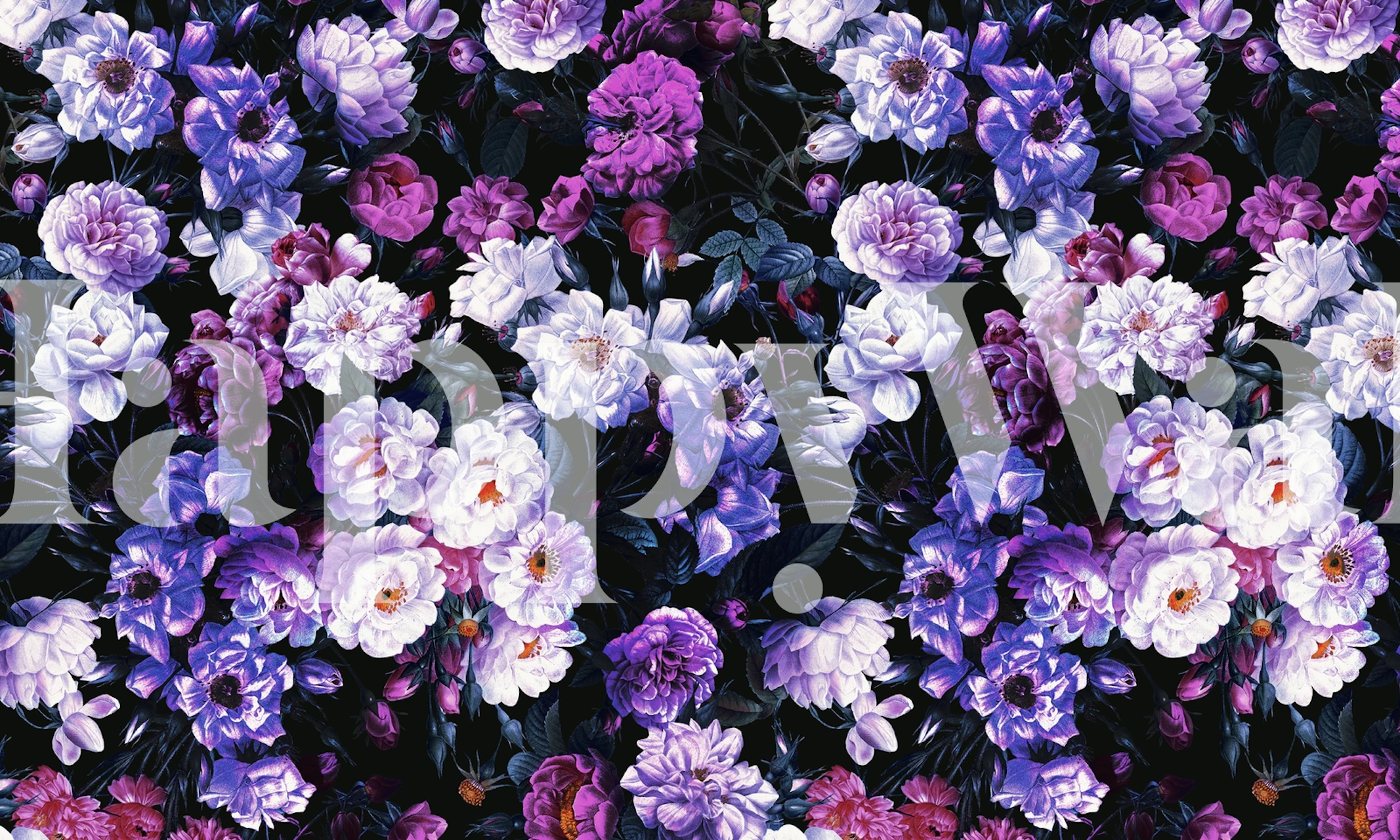 Dark floral rose garden wall mural with a nighttime theme