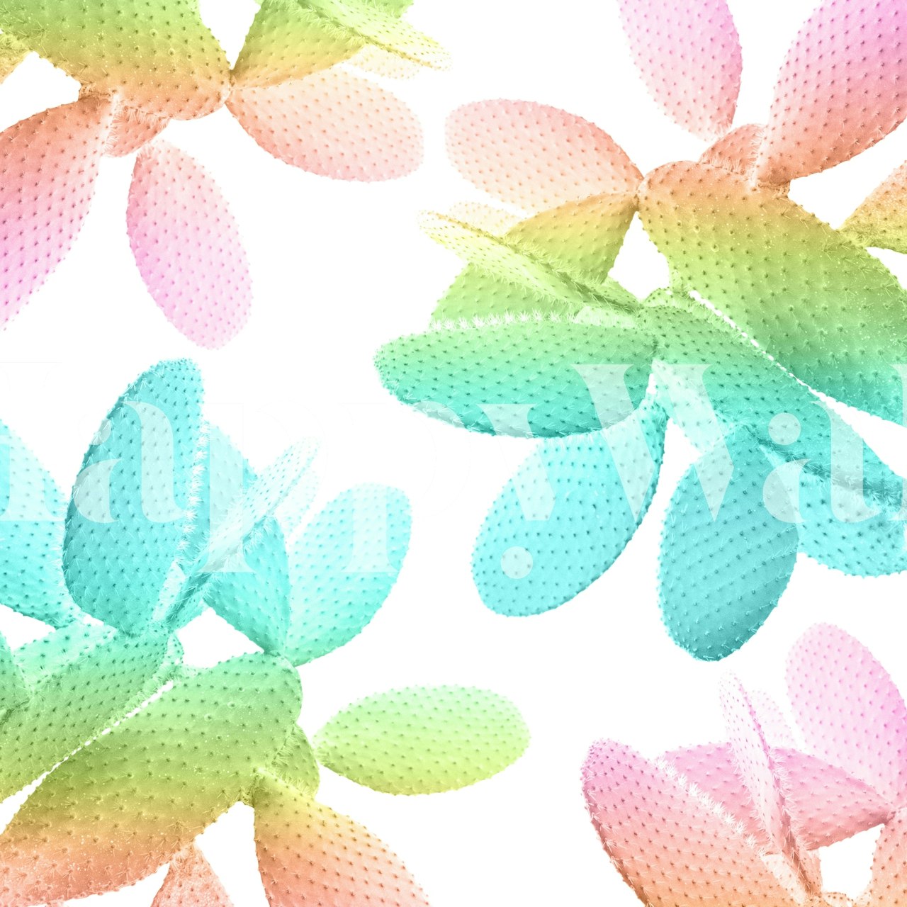 Colorful stylized cacti wall mural in pastel rainbow shades for home decor