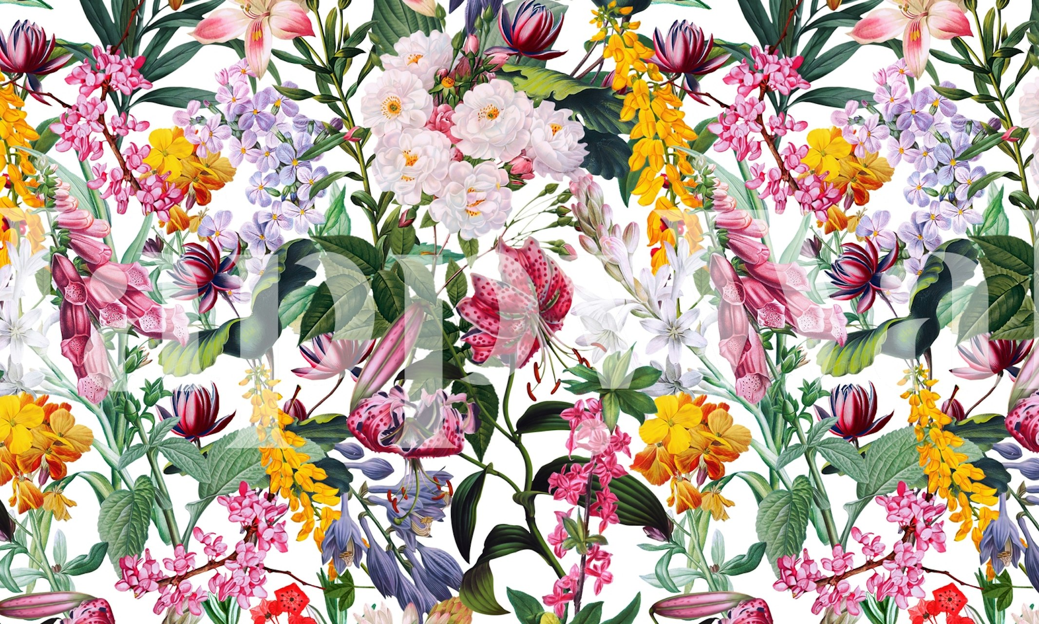Papel de parede floral Vintage Garden X em um quarto