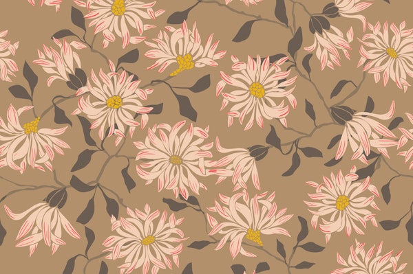 Cottage flowers soft brown mural