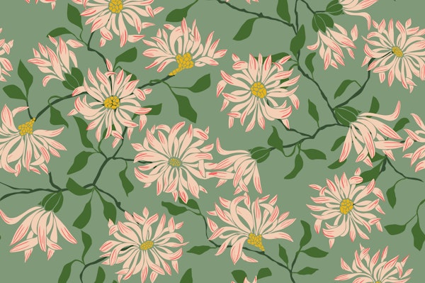 Cottage flowers green mural
