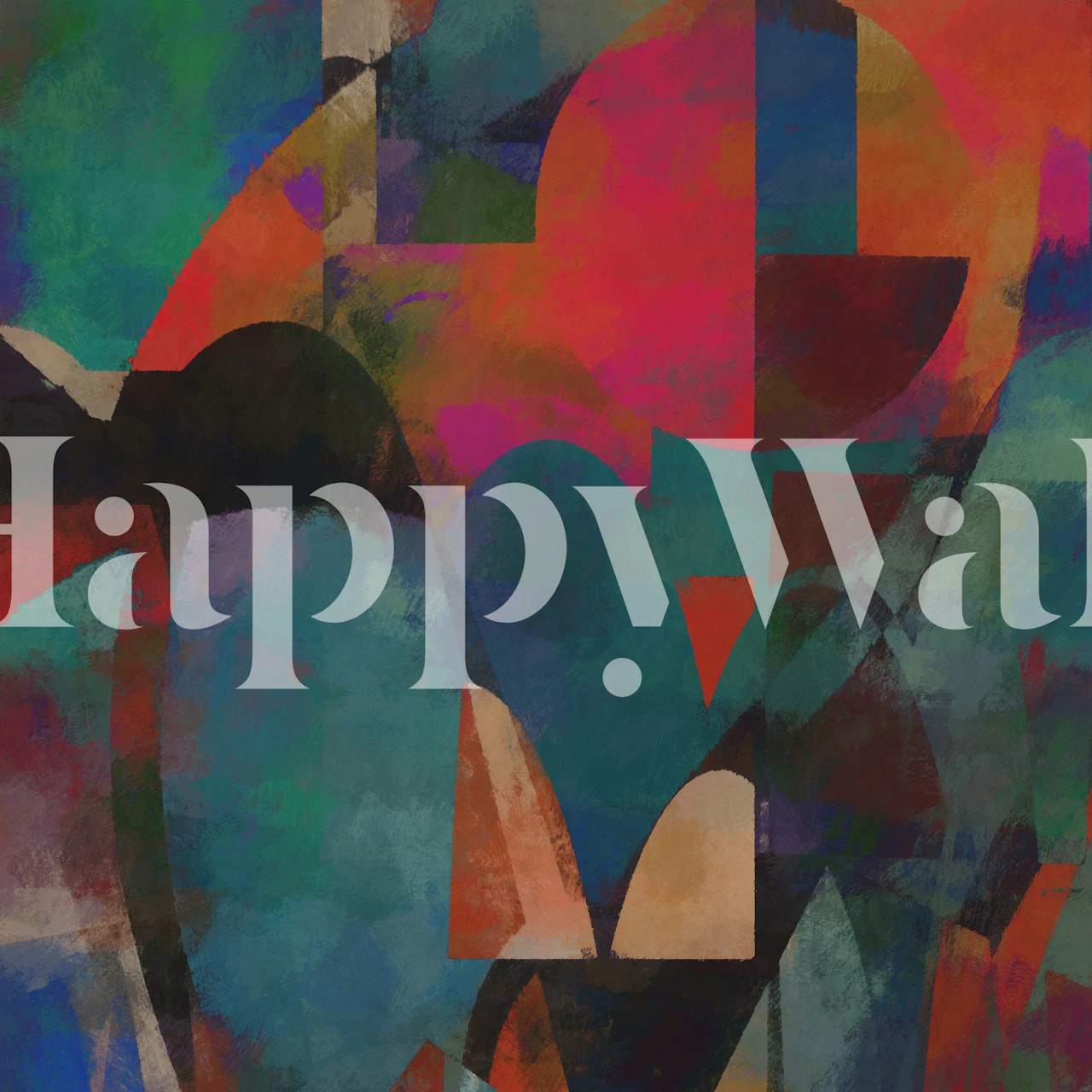 Geometric landscape wallpaper in a room