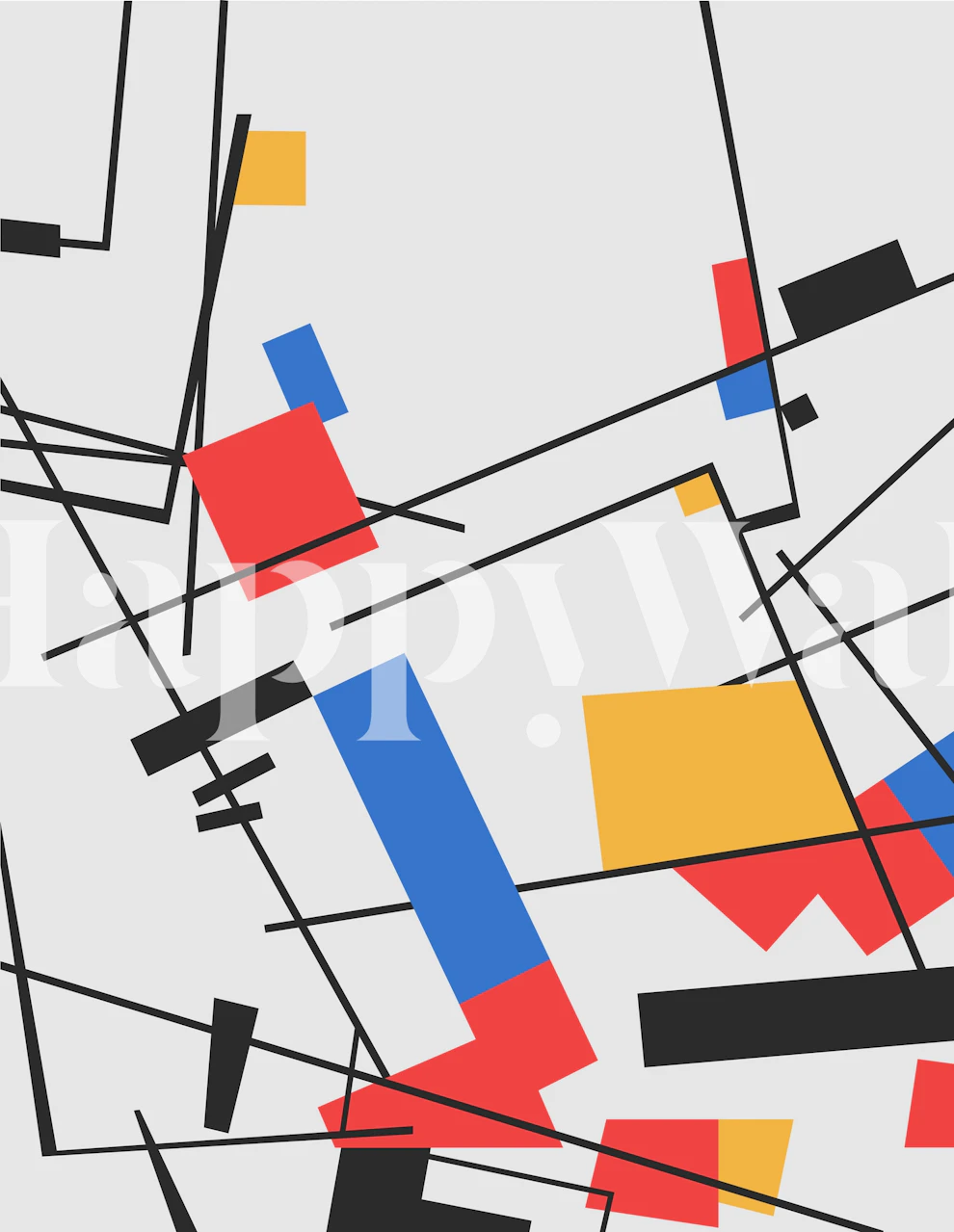 Colorful geometric shapes with red, yellow, blue, and black lines wallpaper