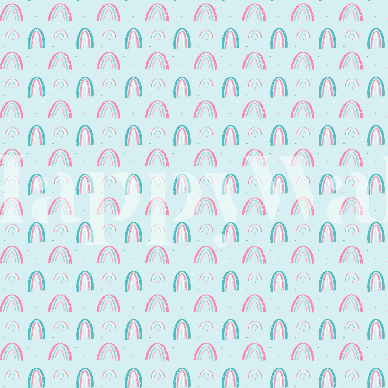 Small pink and blue rainbows on a light blue background wallpaper