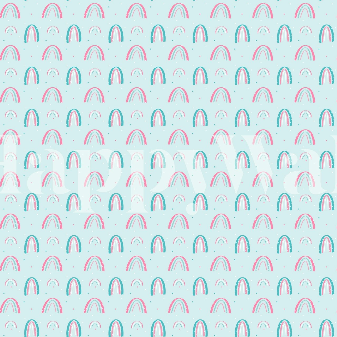 Small pink and blue rainbows on a light blue background wallpaper
