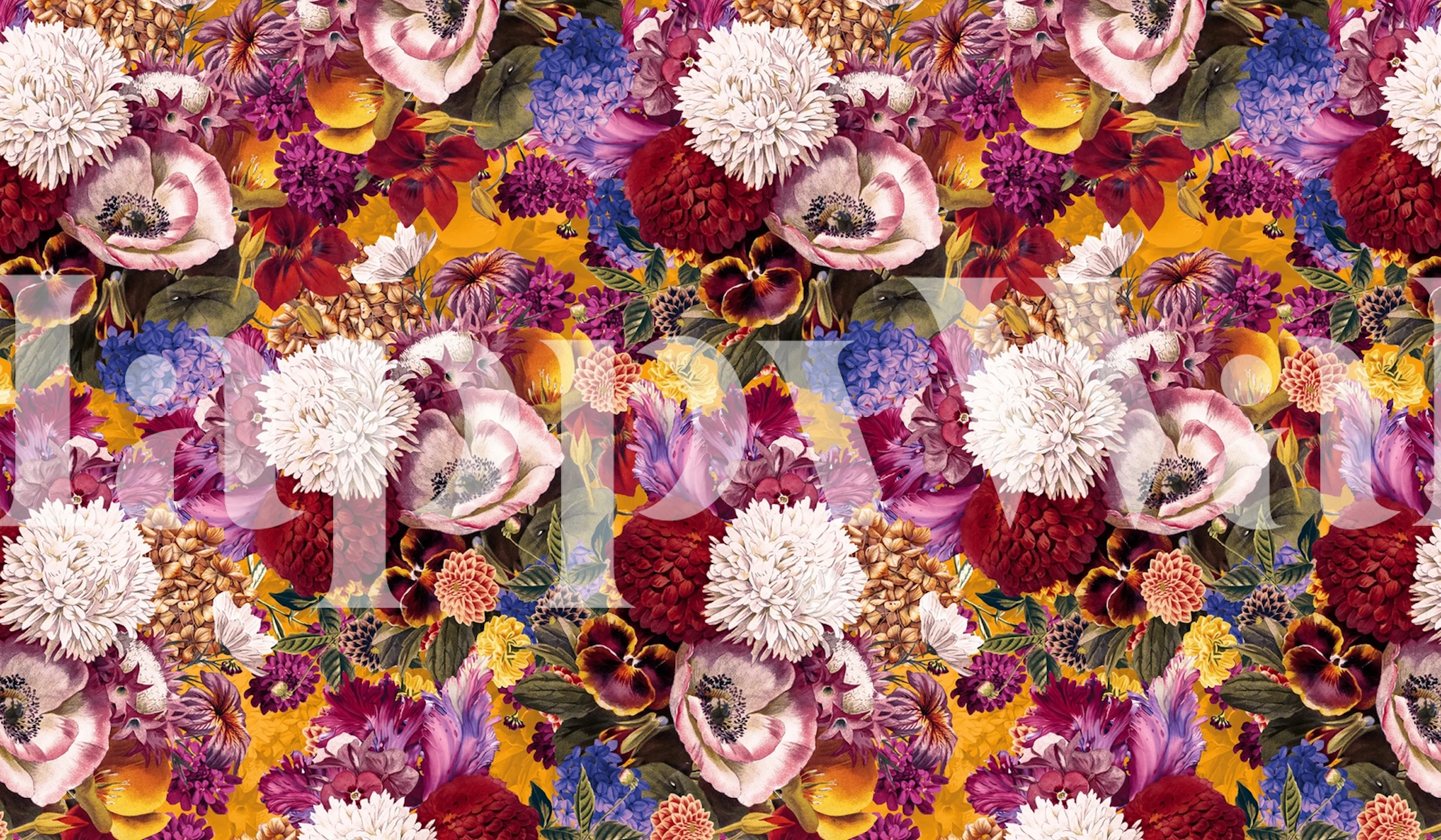 Vibrant mix of red, purple, and yellow flowers wallpaper