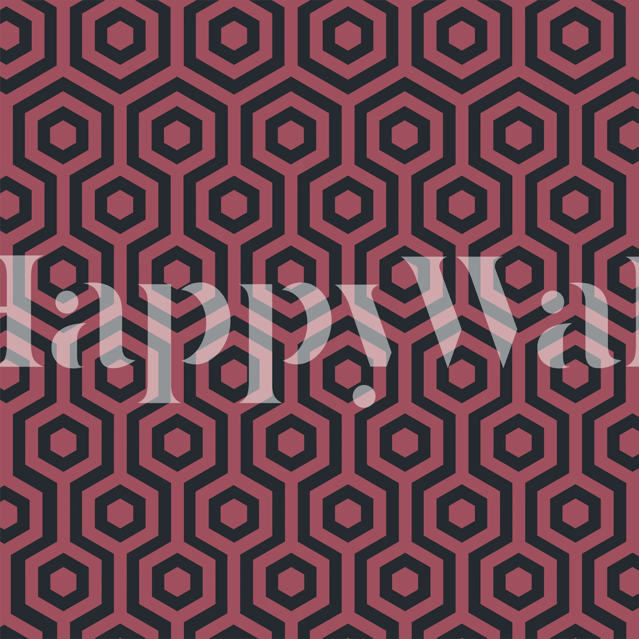 Pohjoismaista vaikutteita saava kuusikulmainen seinämaalaus tummanpunaisena ja mustana