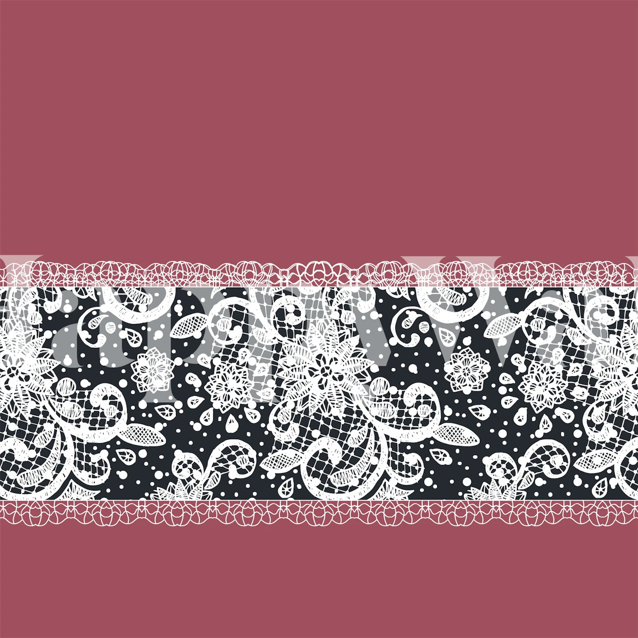 Wit kantpatroon op marsala-achtergrond met muurschildering met zwarte rand