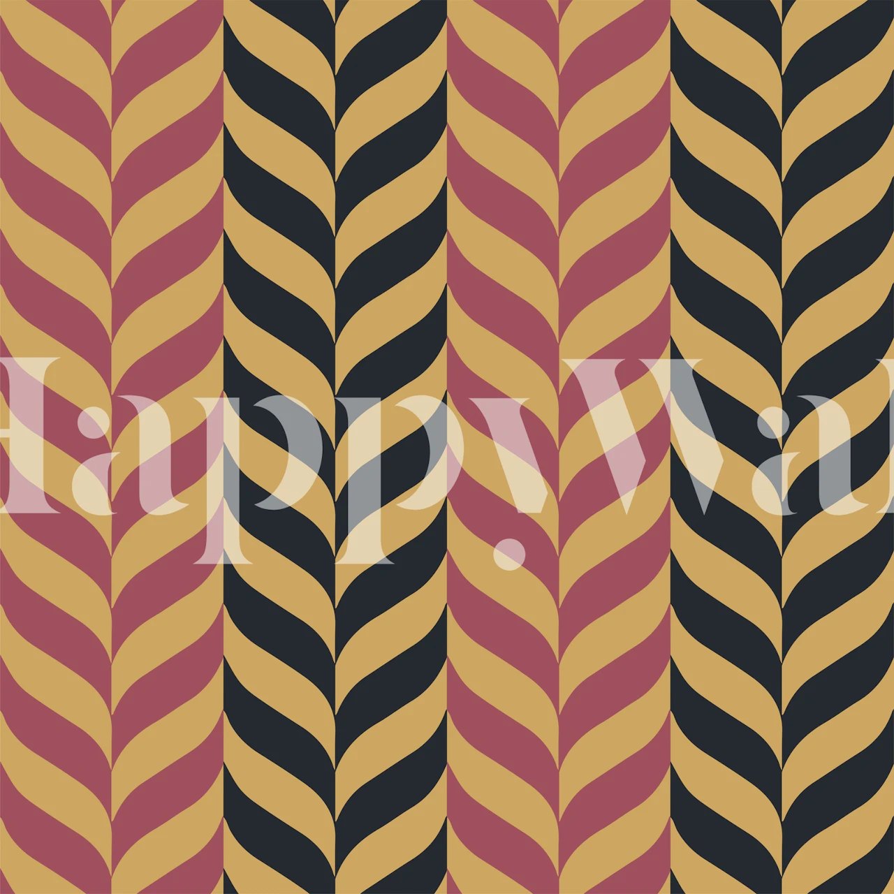 Saffron Chevron Sort Bourgogne Vægmaleri med abstrakt geometrisk mønster