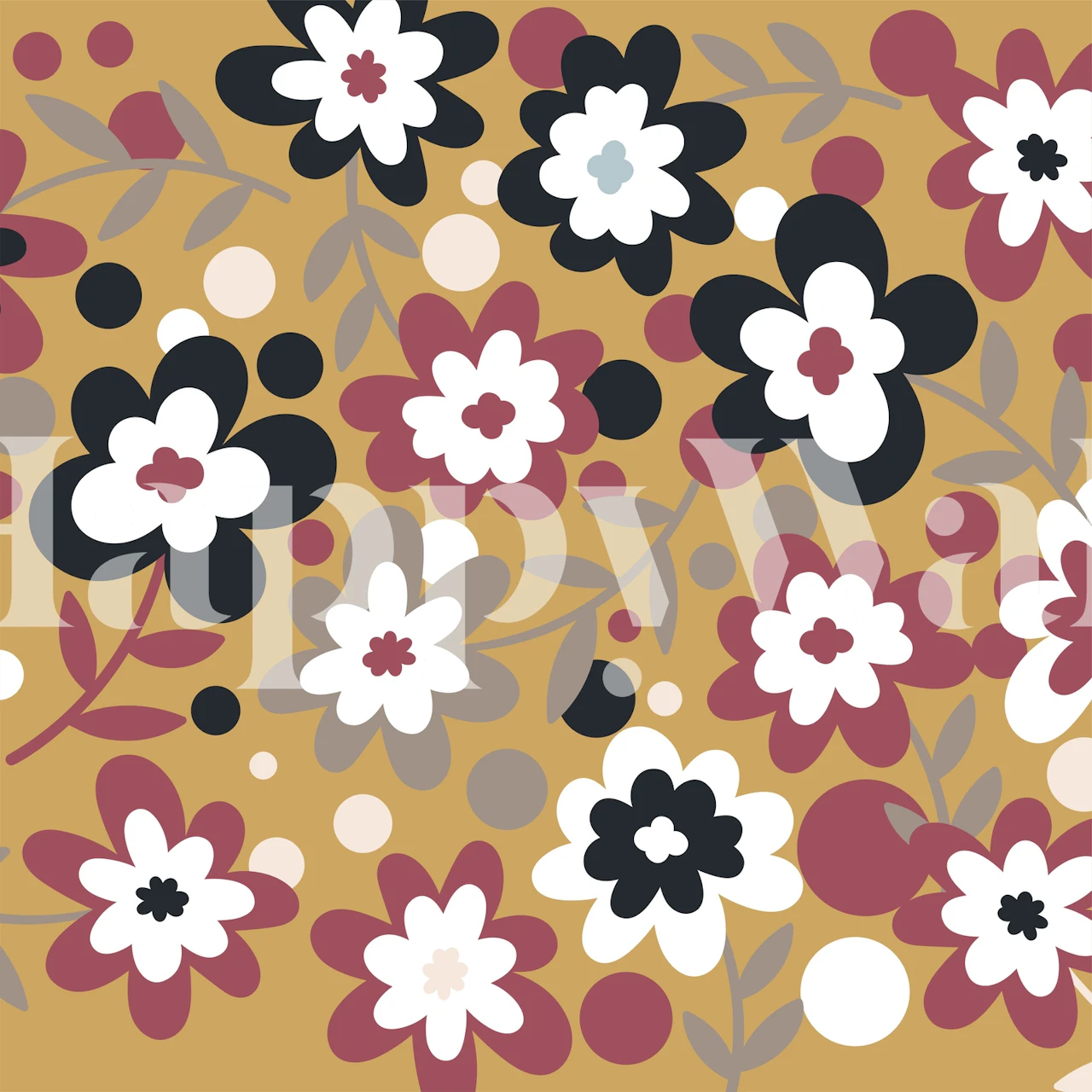 Pozadina Mustard Red Floral Pattern u sobi