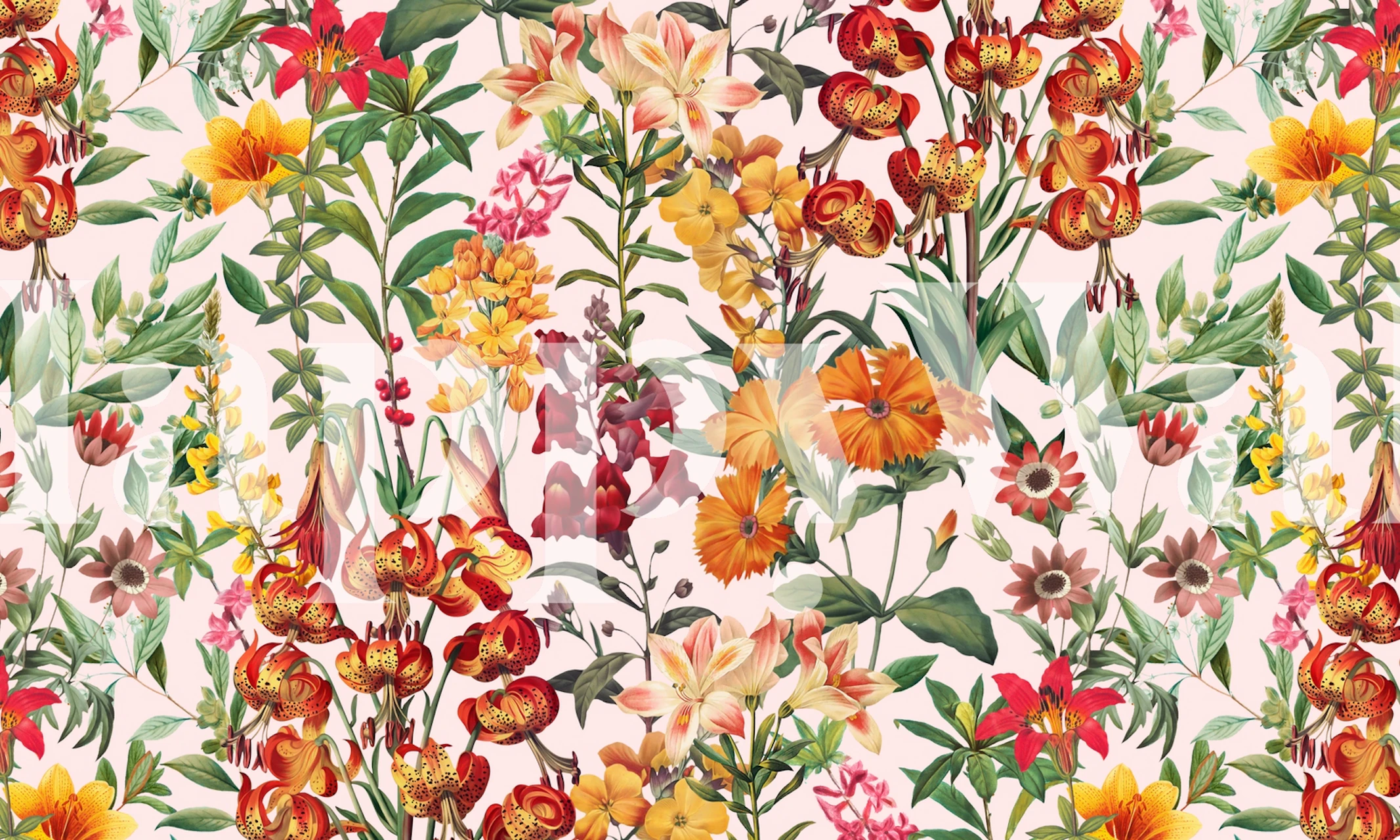 Floral wallpaper design in a room