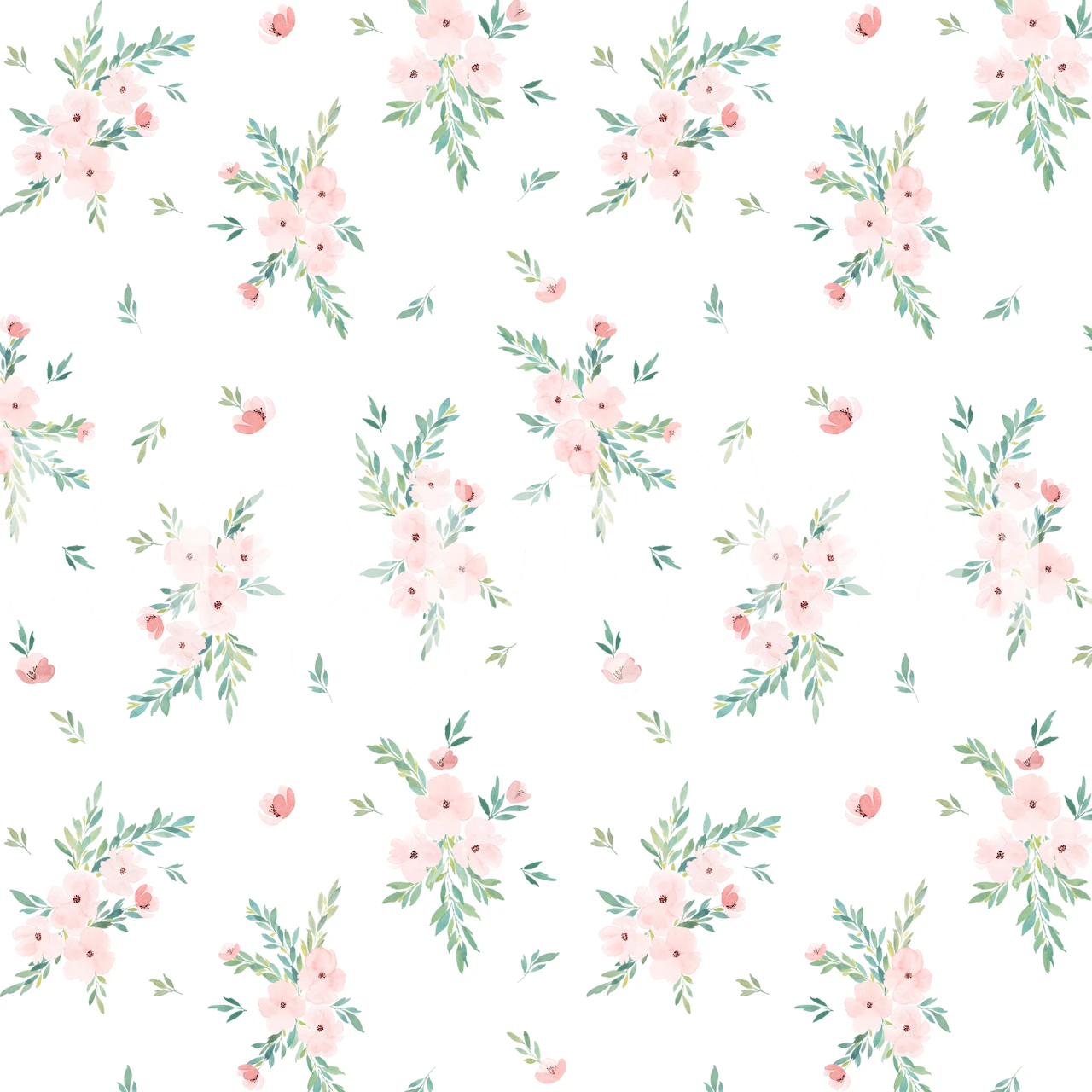 Carta da parati Fleurette di Flavie con fiori rosa e foglie verdi