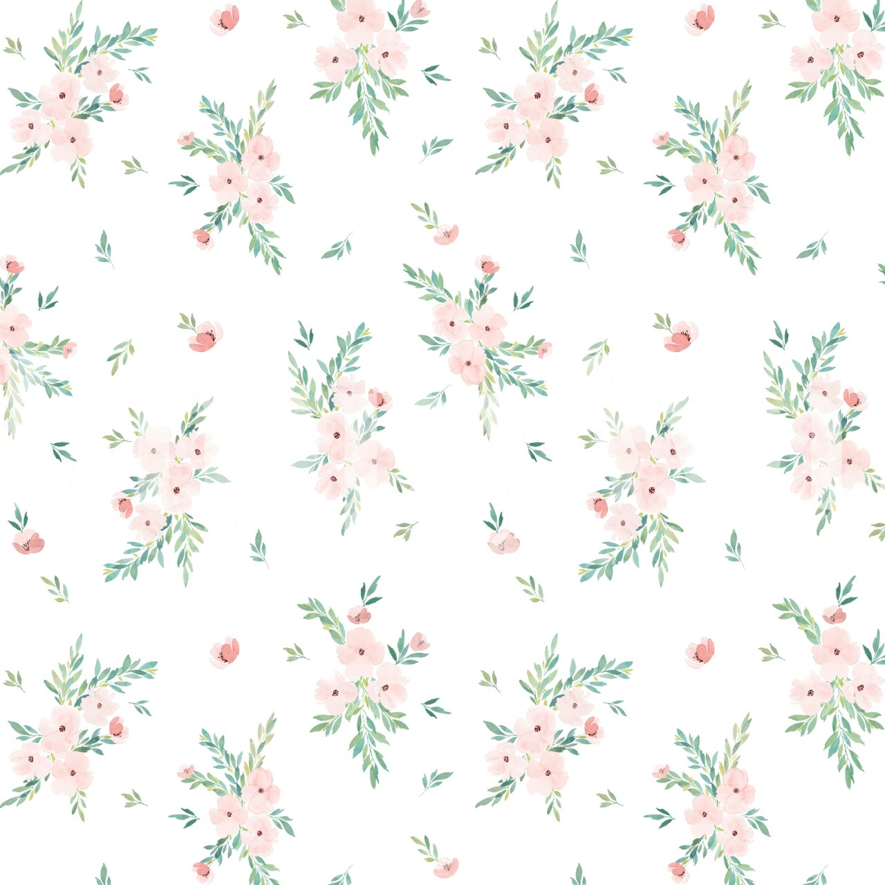 Fototapeta Fleurette by Flavie s růžovými květy a zelenými listy