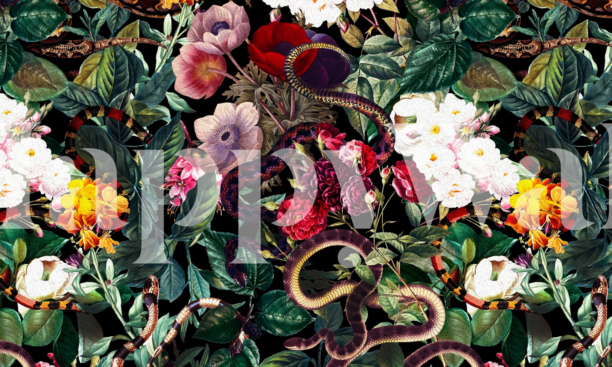 Flowers and SnakePattern wallpaper in a room