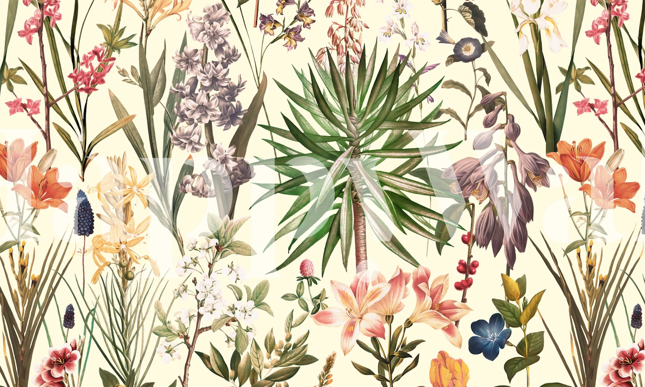 Projekt tapetowy z kwiatami i kolorowymi roślinami