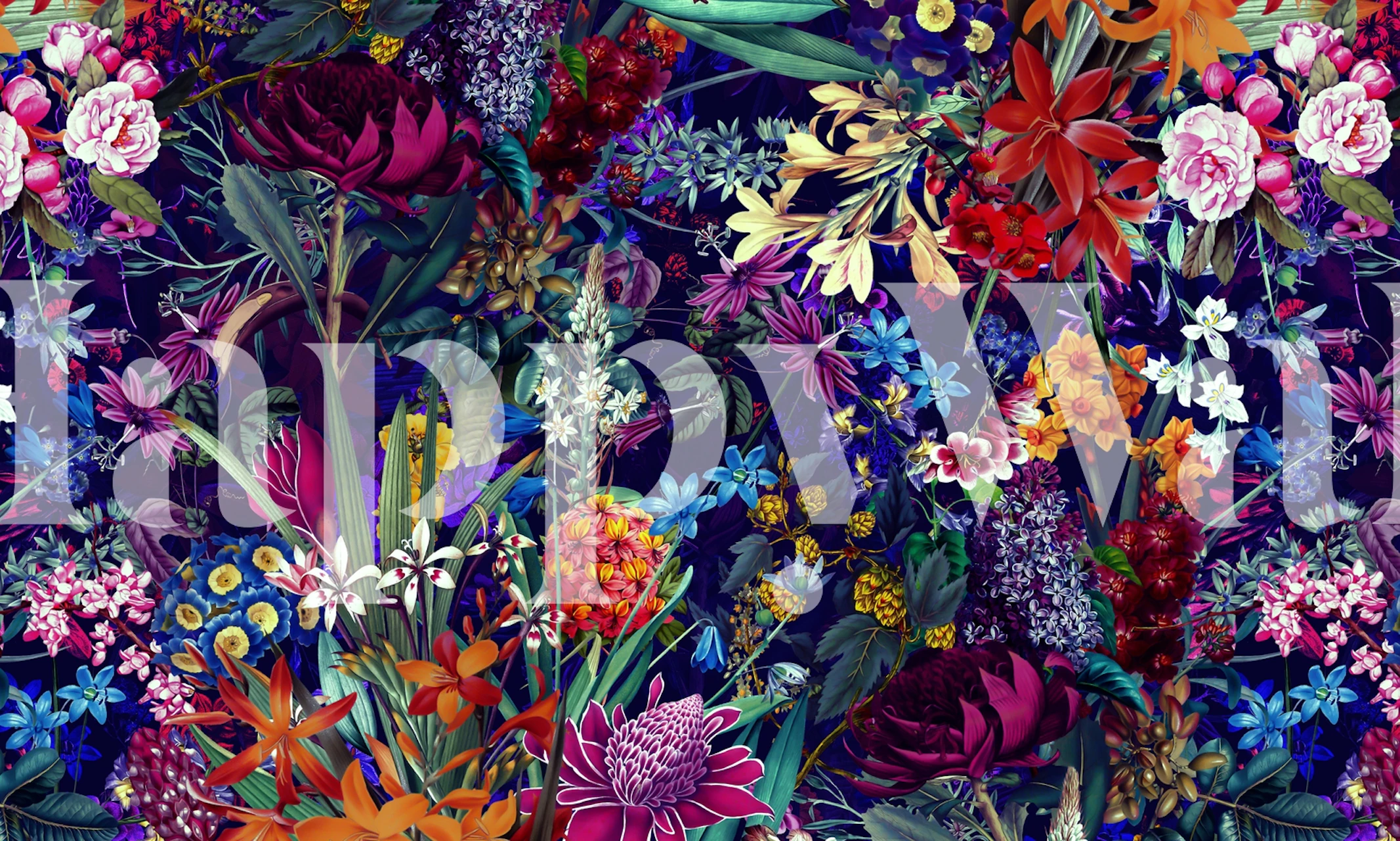 Carta da parati floreale vibrante in una stanza