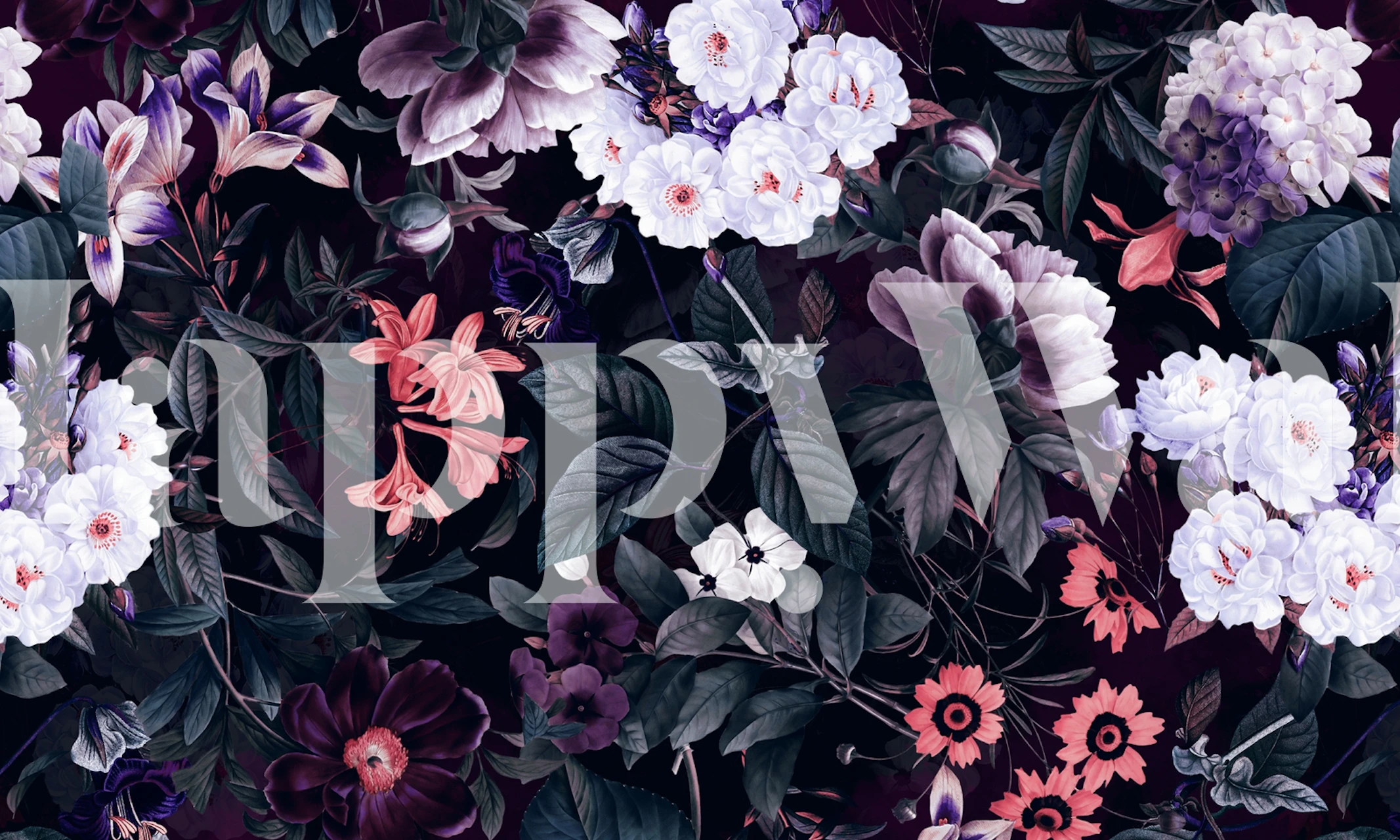 Colorful floral patterns with vibrant blooms on dark background wallpaper